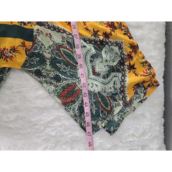 One World Sleeveless Yellow Floral V-Neck Handkerchief Dress Medium Boho - Picture 7 of 10